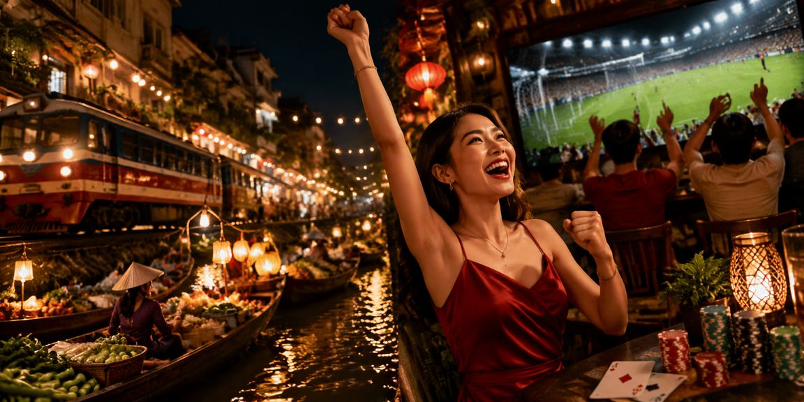 Không khí sôi động với ánh đèn neon tại Hà Nội, biểu trưng cho giải trí casino hiện đại